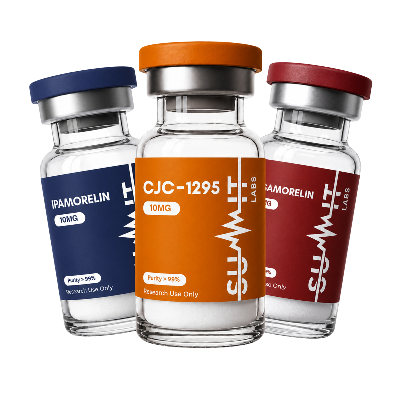 A batch of Summit Labs vials grouped together, representing incoming stock organized on intake